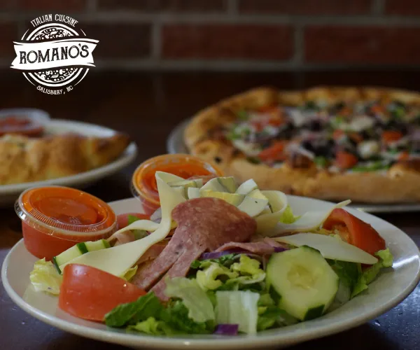 Salad with pizza and sauce